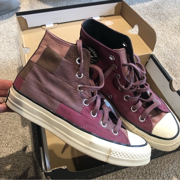 Like new CONVERSE unisex high top patchwork Chuck 70 Hi wine rose taupe women 6 - Picture 4 of 11